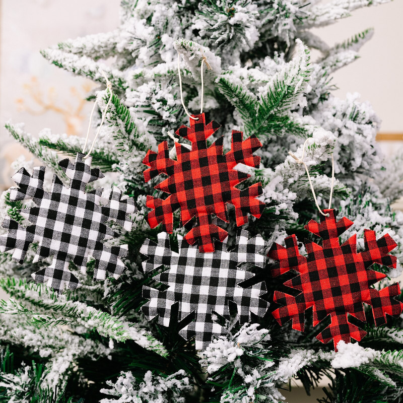 Χριστουγεννιάτικη διακόσμηση Snowflake Red and Black καρό Snowflake Χριστουγεννιάτικο δέντρο Snowflake 2022 Καλά Χριστούγεννα Διακόσμηση Ευτυχισμένο το νέο έτος 2023