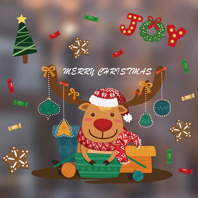 Jõuluklaasi kleebised elektrostaatilised kleebised Jõuluakna kleebised kaubanduskeskus Jõuluhõnguline kaunistus