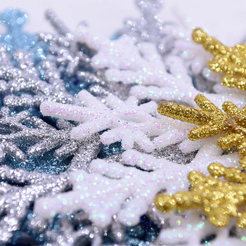 12 бр. 10 см пластмасови златисто-сребърни блясък на прах Снежинка Коледни орнаменти Висулка Новогодишна коледна елха Декоративна снежинка