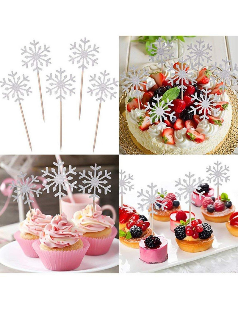 10tk Snowflake Cupcake Toppers Peokaunistused Talvised Pulmakaunistus Hõbedased Jõuluehted Lumivalgeke