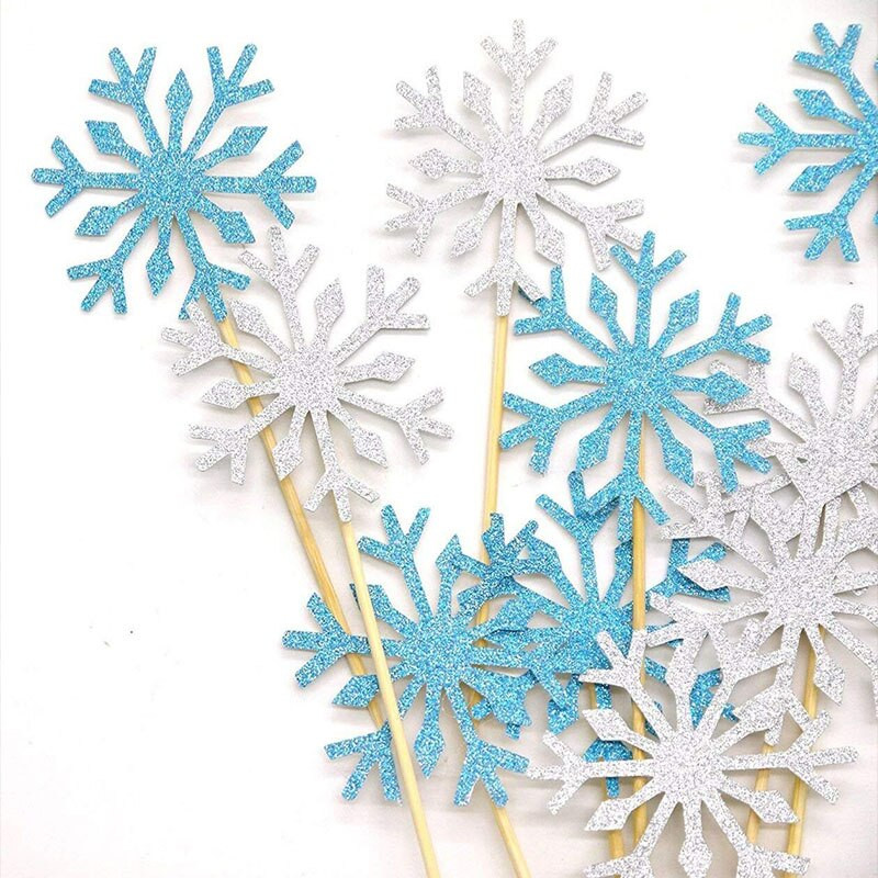 10tk Snowflake Cupcake Toppers Peokaunistused Talvised Pulmakaunistus Hõbedased Jõuluehted Lumivalgeke