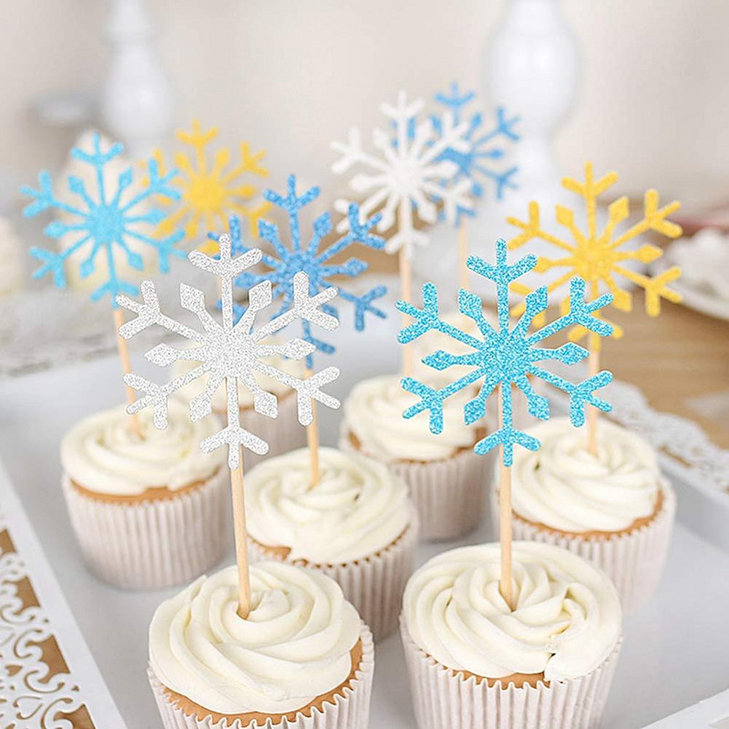 10tk Snowflake Cupcake Toppers Peokaunistused Talvised Pulmakaunistus Hõbedased Jõuluehted Lumivalgeke