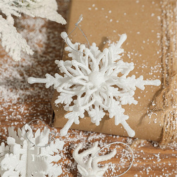 Блестящи бели снежинки Орнаменти Коледна елха Декорация Коледен домашен декор 3D Елк Висяща висулка Новогодишен подарък за парти Navidad