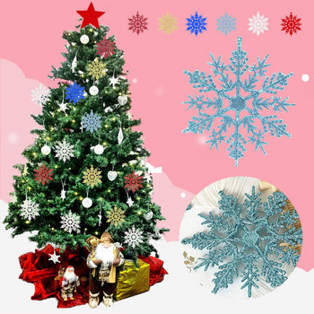 10PCS Снежинка Коледна украса Дърво Блестящи снежинки 10cm Висяща коледна украса Дърво Декорация Коледен дом