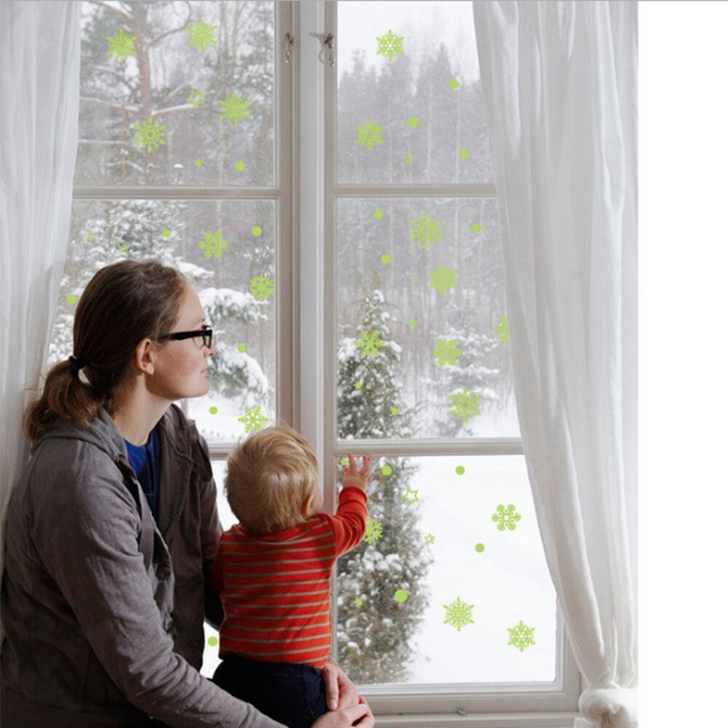 1 tk uusaasta häid jõule 21*24,5 cm kaunistused kodu jaoks helendava lumehelbe taustaga eemaldatav dekoratiivne kleebis