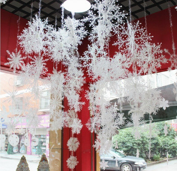 Коледна елха Декорация Снежинки 6 см-30 см Бяла пластмаса Изкуствен сняг Декорации за дома 2020 Честита Нова Година Консумативи за парти