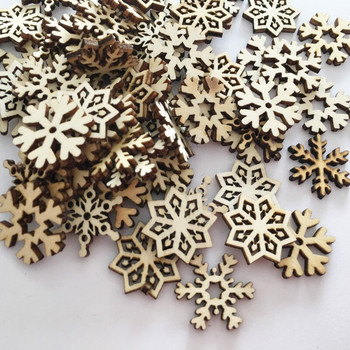 50 τμχ Μίνι DIY Διακόσμηση με νιφάδες χιονιού από φυσικό ξύλο Χειμώνας Χιόνι 2022 Καλά Χριστουγεννιάτικα Διακοσμητικά για το Σπίτι Ευτυχισμένο το Νέο Έτος Προμήθειες