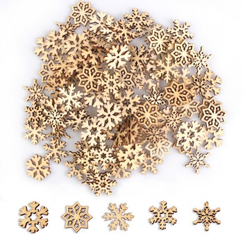 50 τμχ Μίνι DIY Διακόσμηση με νιφάδες χιονιού από φυσικό ξύλο Χειμώνας Χιόνι 2022 Καλά Χριστουγεννιάτικα Διακοσμητικά για το Σπίτι Ευτυχισμένο το Νέο Έτος Προμήθειες