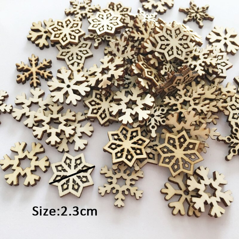 50 τμχ Μίνι DIY Διακόσμηση με νιφάδες χιονιού από φυσικό ξύλο Χειμώνας Χιόνι 2022 Καλά Χριστουγεννιάτικα Διακοσμητικά για το Σπίτι Ευτυχισμένο το Νέο Έτος Προμήθειες