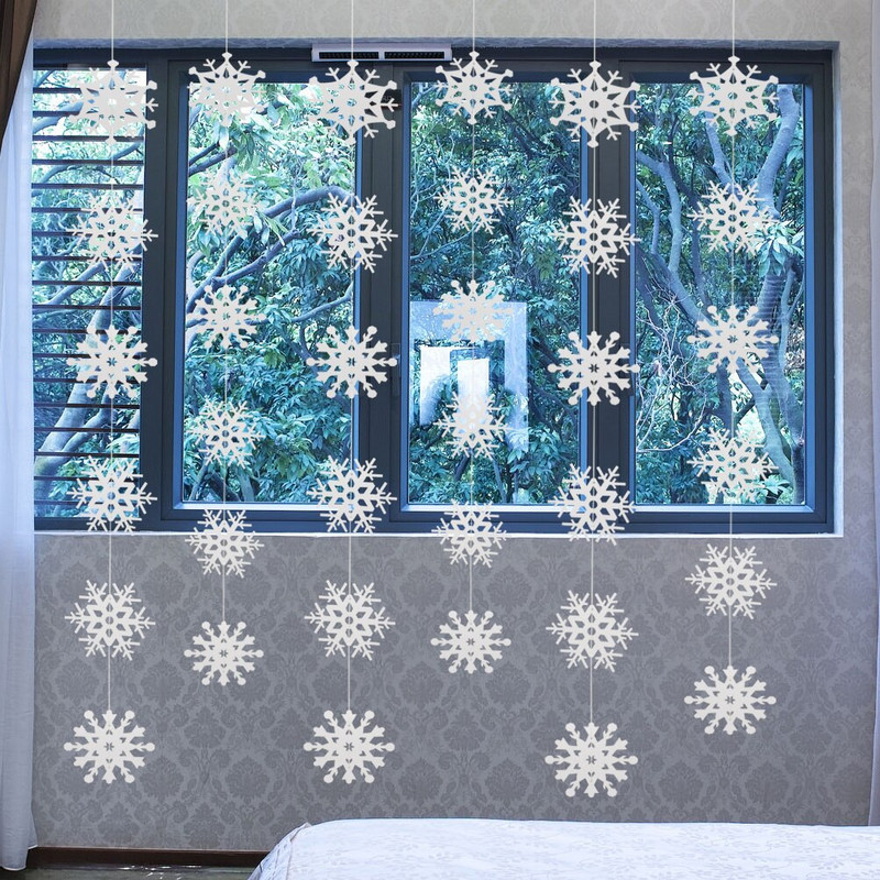 36 vnt snaigės ir 6 vnt 1,5 mln. stygos Snaigių virvelė Popierinė girlianda Kalėdų kabantis snaigių srautas Kabantis snaigių srautas