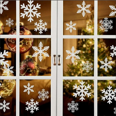 27 de bucăți autocolante de fulgi de zăpadă de Crăciun, fereastră de sticlă, cameră pentru copii, autocolant de decorare a peretelui de Crăciun, acasă, petrecere, rechizite de Anul Nou