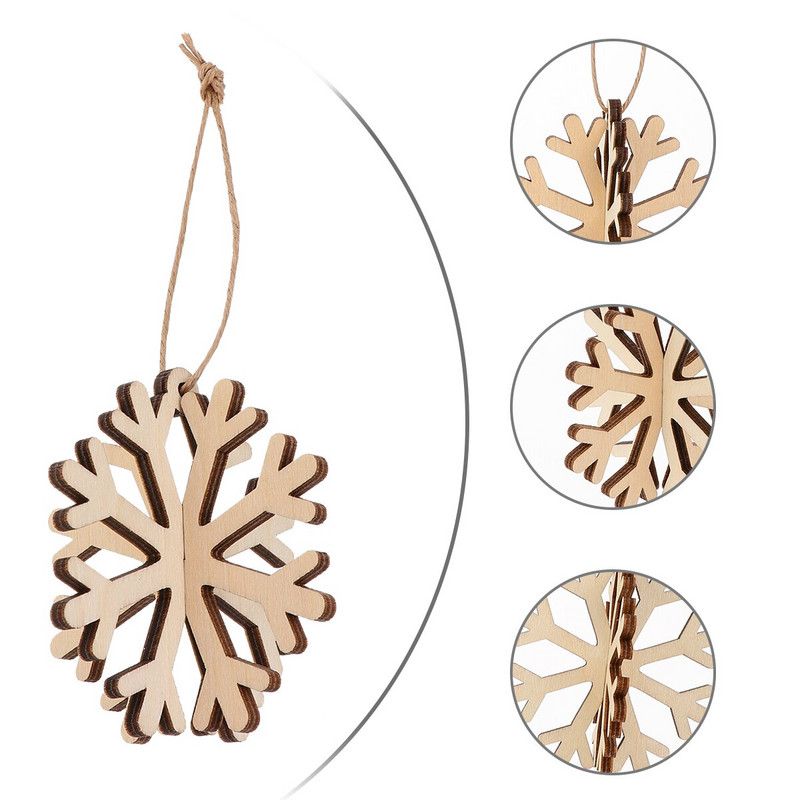 Božićni drveni ukrasi Drvo Viseći privjesak Drvena pahuljica Snježne pahuljice Kriške Rukotvorine Izrezi Ukrasi Diy rukotvorine