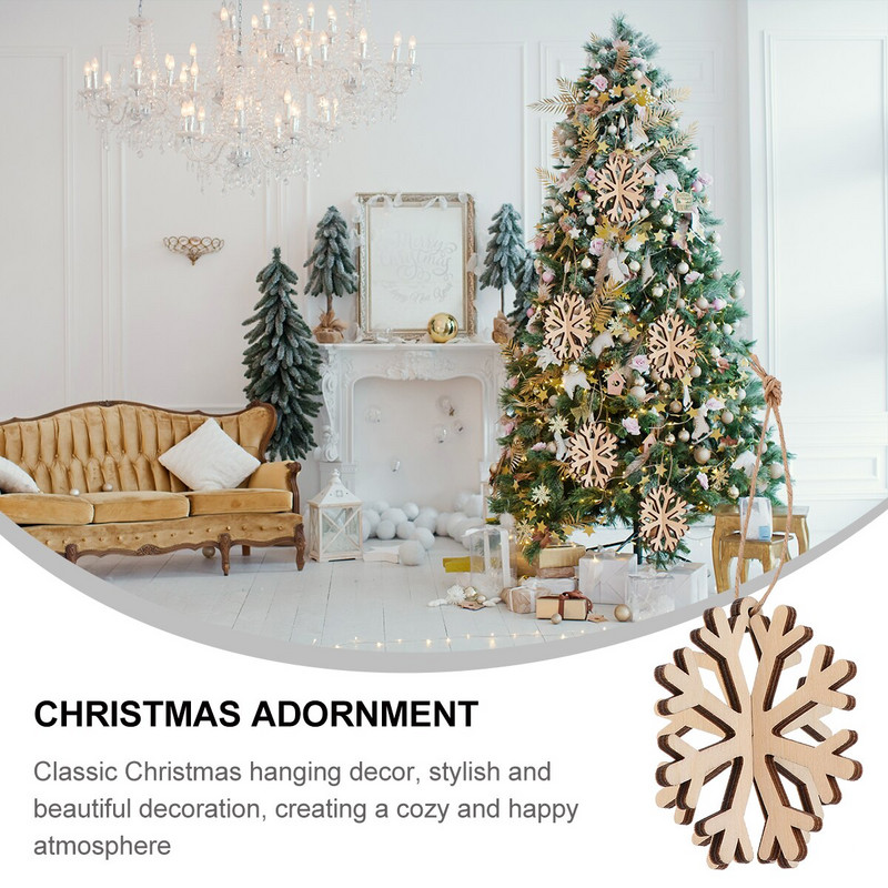 Božićni drveni ukrasi Drvo Viseći privjesak Drvena pahuljica Snježne pahuljice Kriške Rukotvorine Izrezi Ukrasi Diy rukotvorine