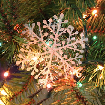 30Pcs Коледна снежинка Орнамент Коледна украса за дома Бяла пластмаса Коледна снежинка Дърво Натална украса
