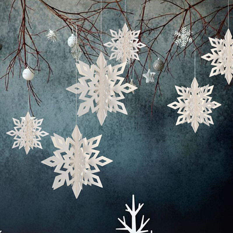 6 kom/set Snježna pahuljica, viseća velika kartonska 3D ukrasna oprema za ekološke novogodišnje božićne ukrase