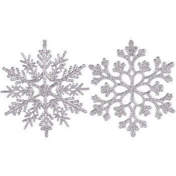 36Pcs 10cm Направи си сам пластмасови сребърни фалшиви снежинки за дома Коледно парти Нова година Коледно дърво Висулки Орнаменти Декорация на прозорци