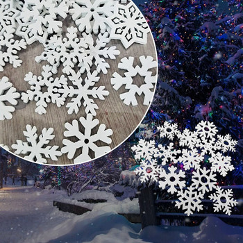 100 БР. Бял дървен резен Коледна снежинка Скрапбукинг за украса за коледно дърво Занаяти Направи си сам занаятчийска декорация
