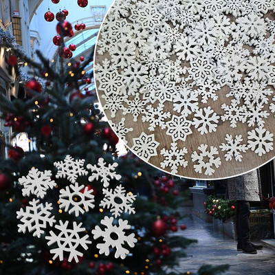 100 ΤΕΜ. Λευκή ξύλινη φέτα Χριστουγεννιάτικη νιφάδα χιονιού Scrapbooking για στολίδια χριστουγεννιάτικου δέντρου Χειροτεχνία χειροτεχνίας DIY