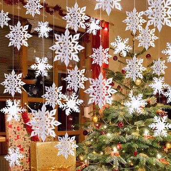 Изкуствени снежинки Хартиен гирлянд Winter Frozen Party Decor Сняг Коледна украса за дома Рожден ден Navidad Tree Ornaments