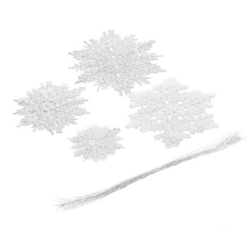 Коледни снежинки Орнаменти за дърво Декорации Висулка Снежинки Декор Висящи сребърни консумативи Залепване за парти Банер за прозорец