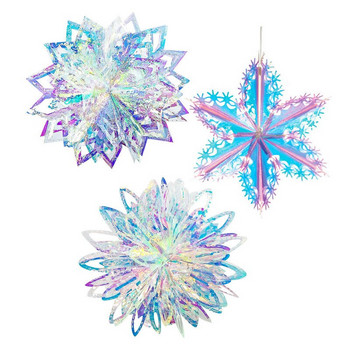 3D изкуствени снежинки гирлянда Winter Frozen Party Decor Коледна украса за дома 2022 Navidad Орнаменти Дърво Фалшив сняг