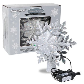 OurWarm Christmas Tree Topper Lighted with White Snowflake Projector Περιστρεφόμενο 3D Glitter Lighted Χριστουγεννιάτικα στολίδια για δέντρο