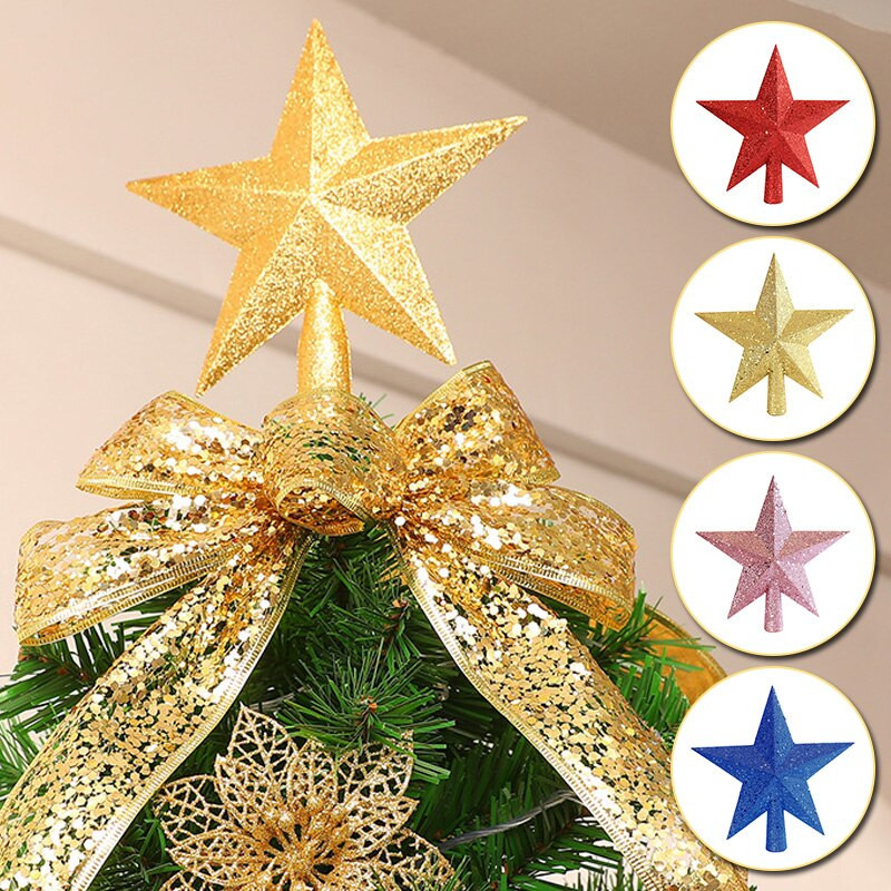 Jõulupuu Top Star Glitter Gold Star Jõulupuu Top Star 3D Viieharuline Star Ripats Ornament Jõulukaunistused Topper