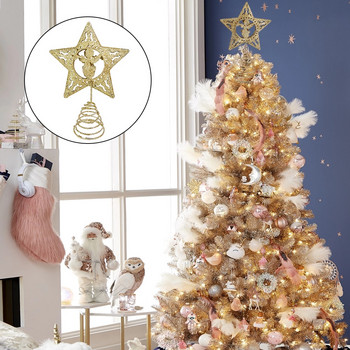 Блестяща коледна елха Орнаменти с пет лъчеви звезди Коледно дърво Борова шишарка Пентаграма Топ Декор Navidad Новогодишно домашно парти