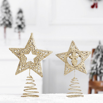 Блестяща коледна елха Орнаменти с пет лъчеви звезди Коледно дърво Борова шишарка Пентаграма Топ Декор Navidad Новогодишно домашно парти