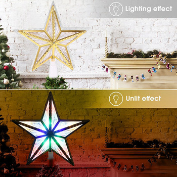 Светодиодна коледна елха със звездна лампа Захранвана от батерии Светеща петолъчна звезда Коледно дърво Орнамент Декор за новогодишно парти