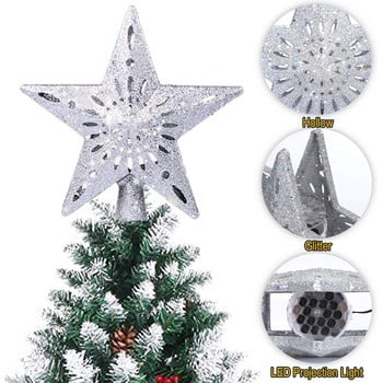 Χριστουγεννιάτικο δέντρο Topper 3D Hollow Sparkling Star με περιστρεφόμενα φώτα LED προβολέα Snowflake για Χριστουγεννιάτικο πάρτι Home Navidad Decor