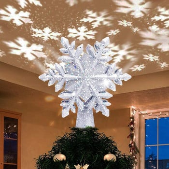 Χριστουγεννιάτικο δέντρο Topper 3D Hollow Sparkling Star με περιστρεφόμενα φώτα LED προβολέα Snowflake για Χριστουγεννιάτικο πάρτι Home Navidad Decor