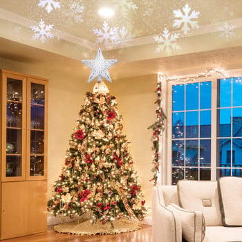 Χριστουγεννιάτικο δέντρο Topper 3D Hollow Sparkling Star με περιστρεφόμενα φώτα LED προβολέα Snowflake για Χριστουγεννιάτικο πάρτι Home Navidad Decor