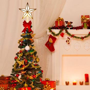 Коледна елха Петлъчева звезда LED Фея Светлина Коледно дърво Topper Светеща лампа Начало Новогодишна декорация Подарък