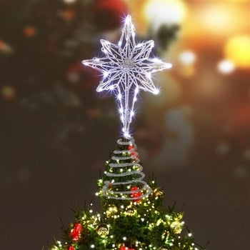 Коледно дърво Topper Звездни декорации Светлинен блясък Tree Topper Star Iron Craft Christmas Tree Top Lamp Коледно дърво Topper
