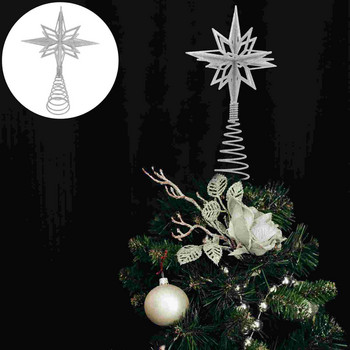 Дърво Topper Коледна звезда Сребърен декор Treetop Hollow Украшение Фестивал Орнамент Декорации Лента