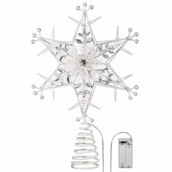 Valery Madelyn Snowflake Christmas Tree Toppers Декорации Метална коледна елха Звезда с 10 LED светлини Коледен декор 2023