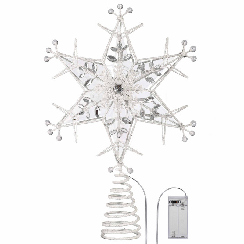 Valery Madelyn Snowflake Christmas Tree Toppers Decorations Metalna božićna zvijezda za božićno drvce s 10 LED lampica Božićni ukras 2023.