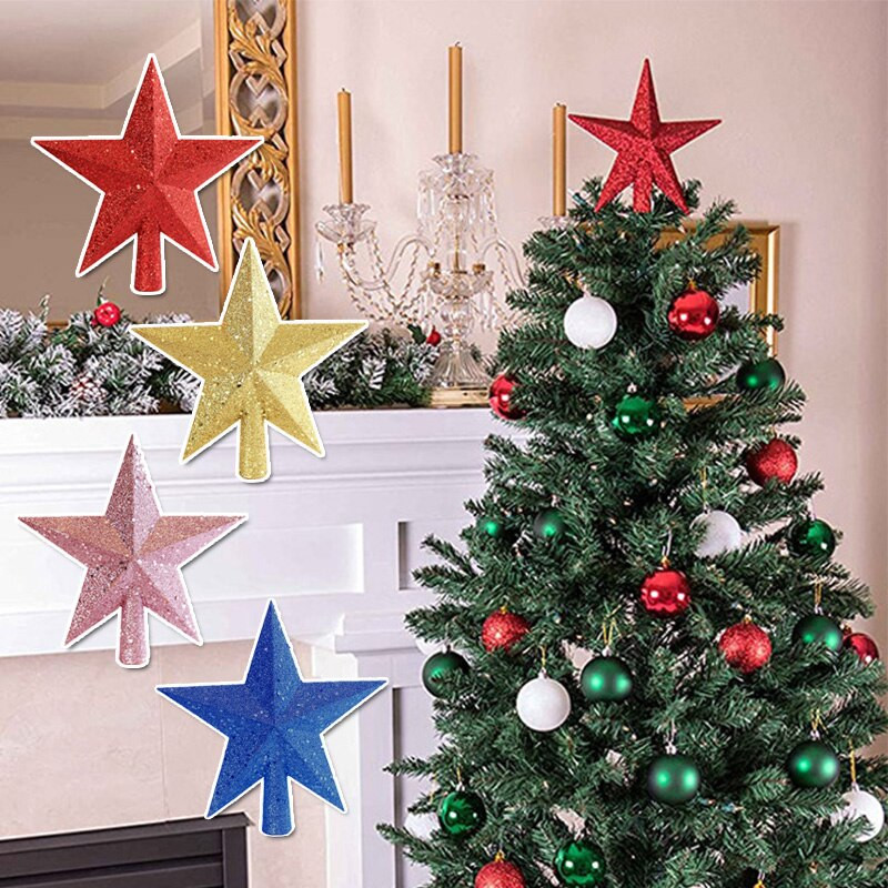 Nou decor de Crăciun de 10/15/20 cm Pom de Crăciun Steaua de sus Steaua cu cinci colțuri Ornament pentru brad de Crăciun Pandantiv Decor de petrecere creativ