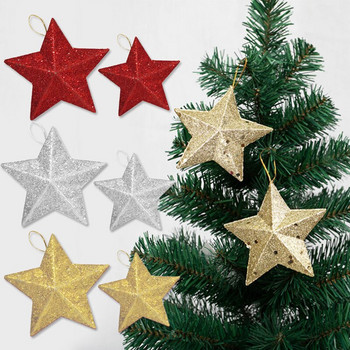 Весела коледна елха Декорации Малки златни звезди Коледна елха Висяща висулка Коледна горна звезда Пентаграма със златен прах