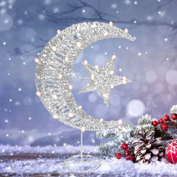 Διακόσμηση δέντρου με αστέρι και φεγγάρι Διακόσμηση γάμου Eid Κοίλο σχέδιο Χριστουγεννιάτικο δέντρο με φωτισμένο LED στολίδι πάνω από δέντρο