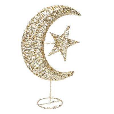 Zvijezda na krošnji drvca i mjesec Dekoracija krošnje Eid vjenčanja Šuplji dizajn Božićno drvce Ukras s LED osvjetljenjem vrha drvca
