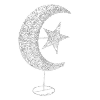 Zvijezda na krošnji drvca i mjesec Dekoracija krošnje Eid vjenčanja Šuplji dizajn Božićno drvce Ukras s LED osvjetljenjem vrha drvca