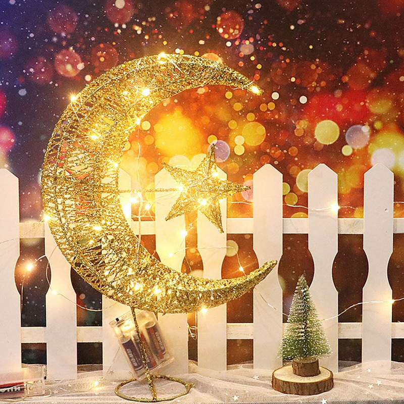 Zvijezda na krošnji drvca i mjesec Dekoracija krošnje Eid vjenčanja Šuplji dizajn Božićno drvce Ukras s LED osvjetljenjem vrha drvca