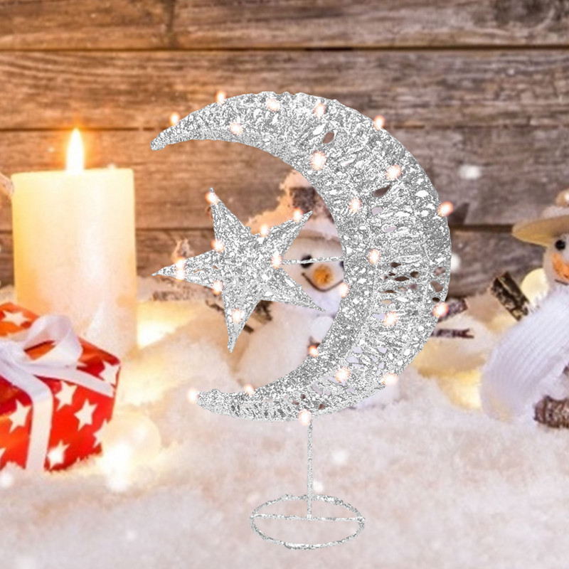 Zvijezda na krošnji drvca i mjesec Dekoracija krošnje Eid vjenčanja Šuplji dizajn Božićno drvce Ukras s LED osvjetljenjem vrha drvca