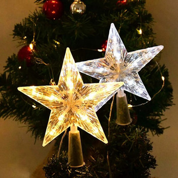 Коледна елха Светеща звезда от пластмаса Нов и висококачествен триизмерен топъл цвят Коледна украса с петолъчна звезда
