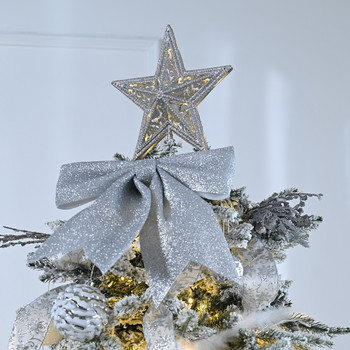 Valery Madelyn Μεταλλικά διακοσμητικά χριστουγεννιάτικου δέντρου Ασημένιο χριστουγεννιάτικο δέντρο με αστέρι 10 LED φωτιστικό αστέρι για διακόσμηση χριστουγεννιάτικου δέντρου