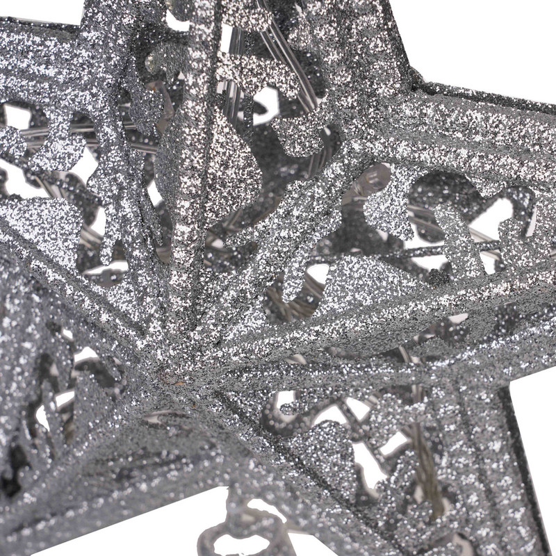 Valery Madelyn Metalni ukrasi za božićno drvce Srebrna zvijezda za božićno drvce 10 LED svjetlećih zvijezda za ukras vrha božićnog drvca