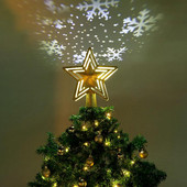 1 vnt. Žvaigždės formos Kalėdų eglutės antgalis su LED projekciniais žibintais Kalėdų eglutės papuošimais žiemos šventės vakarėlio reikmenims