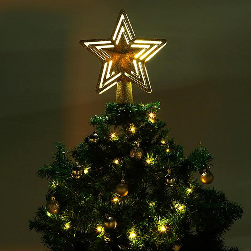 1 vnt. Žvaigždės formos Kalėdų eglutės antgalis su LED projekciniais žibintais Kalėdų eglutės papuošimais žiemos šventės vakarėlio reikmenims